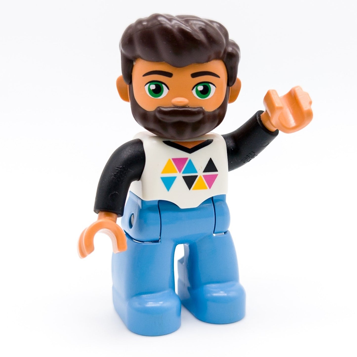LEGO DUPLO Papa Mann Figur Bart schwarze Arme hellblaue Hose Dreiecke 47394pb233 - nerdyvana.com