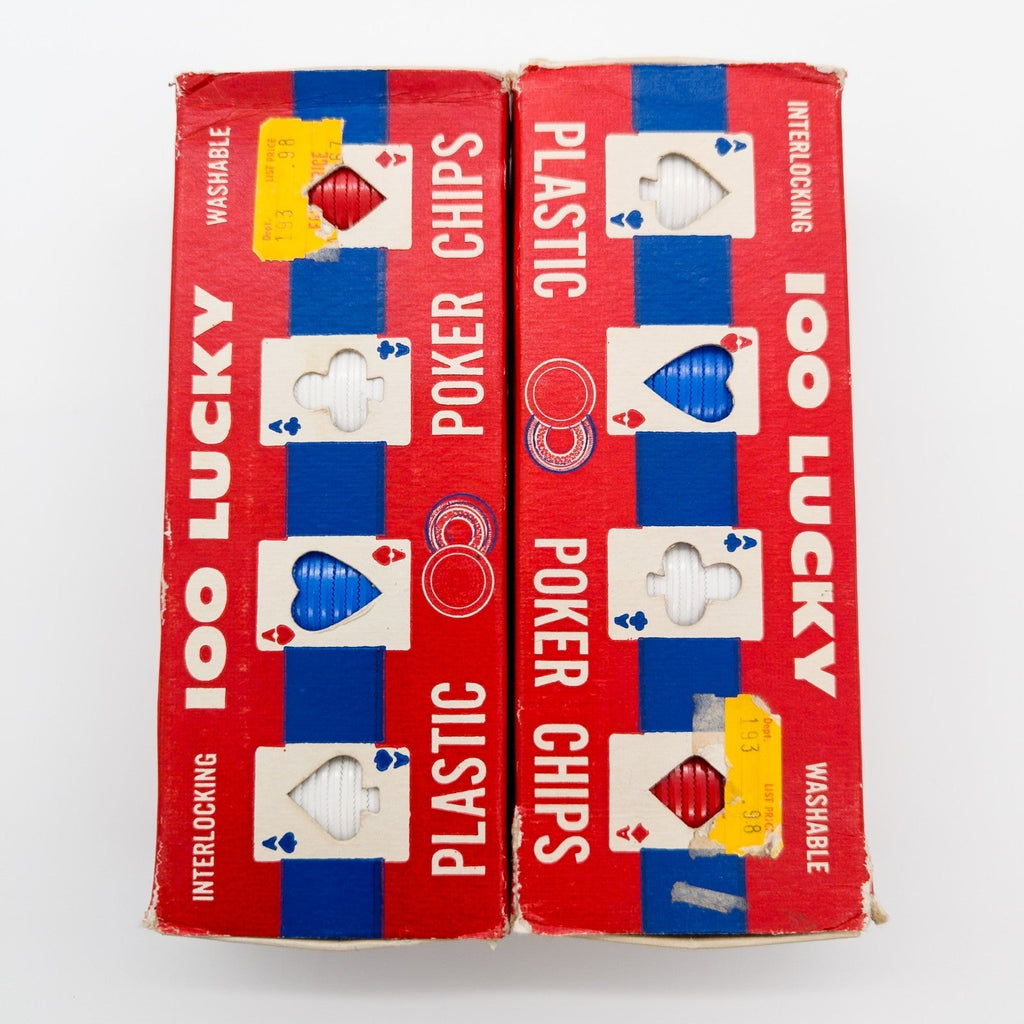 2x 100 Lucky Plastic Poker Chips Interlocking Washable USA 60s / 70s OVP Vintage - nerdyvana.com