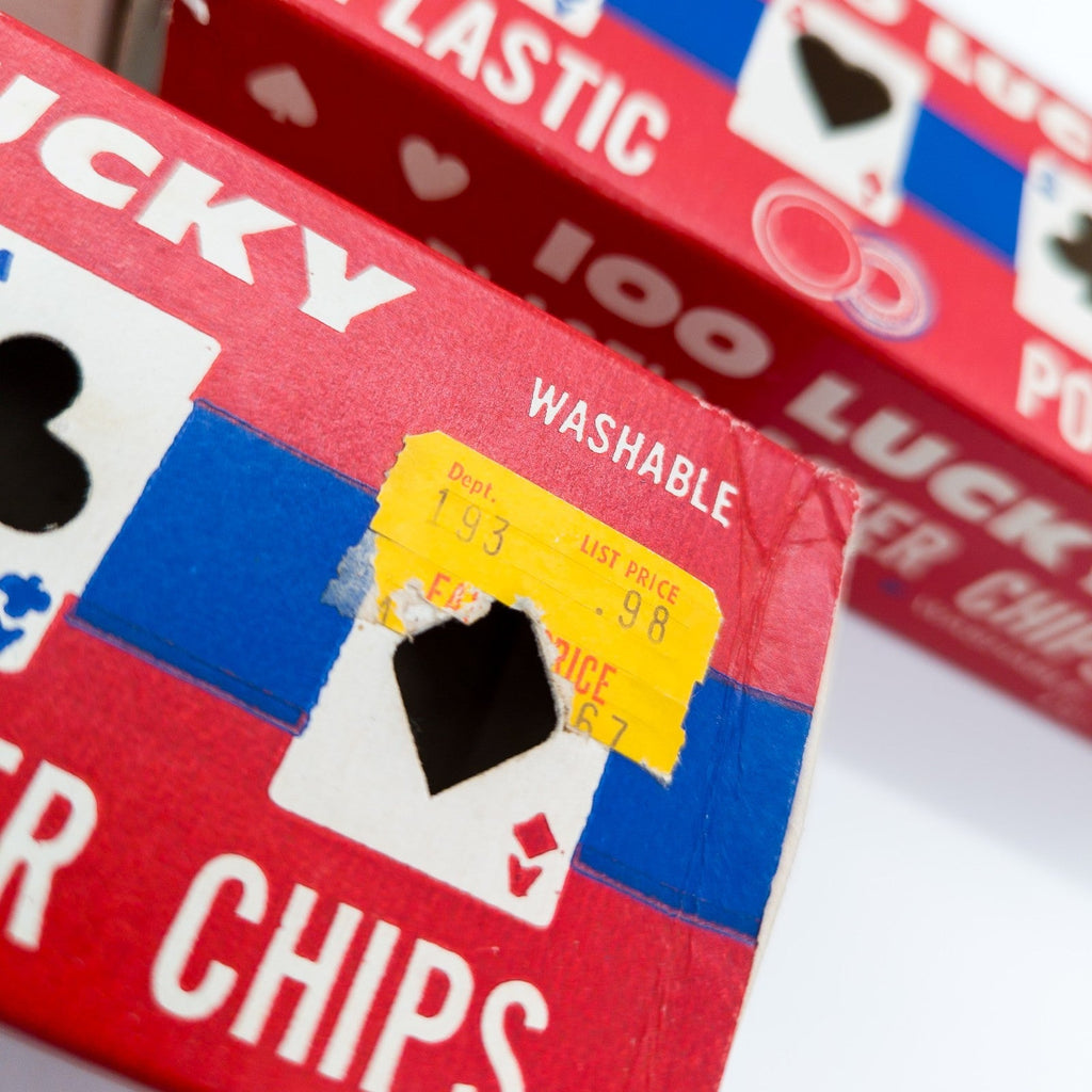 2x 100 Lucky Plastic Poker Chips Interlocking Washable USA 60s / 70s OVP Vintage - nerdyvana.com