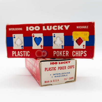 2x 100 Lucky Plastic Poker Chips Interlocking Washable USA 60s / 70s OVP Vintage - nerdyvana.com