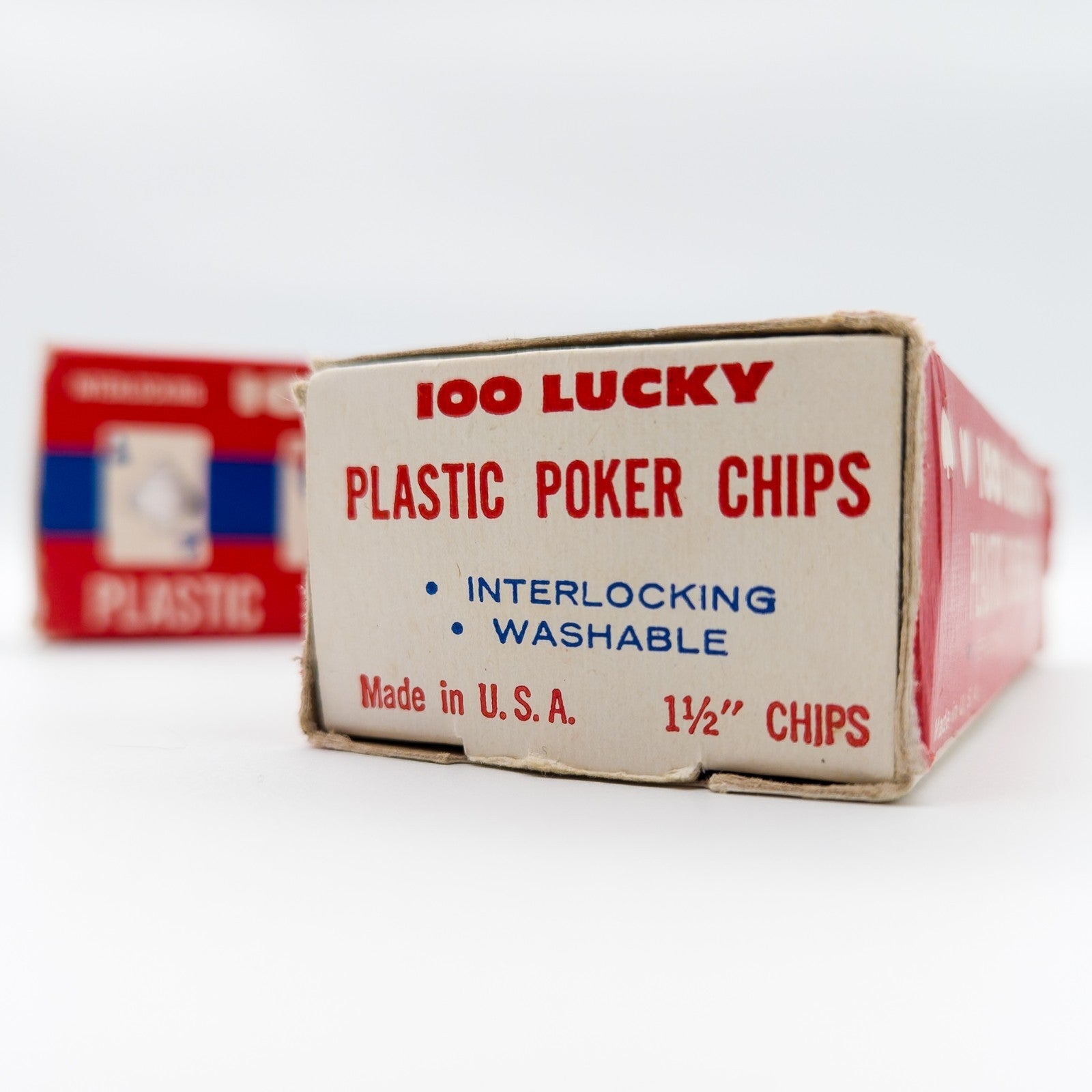 2x 100 Lucky Plastic Poker Chips Interlocking Washable USA 60s / 70s OVP Vintage - nerdyvana.com
