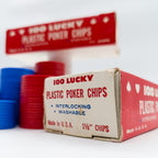 2x 100 Lucky Plastic Poker Chips Interlocking Washable USA 60s / 70s OVP Vintage - nerdyvana.com