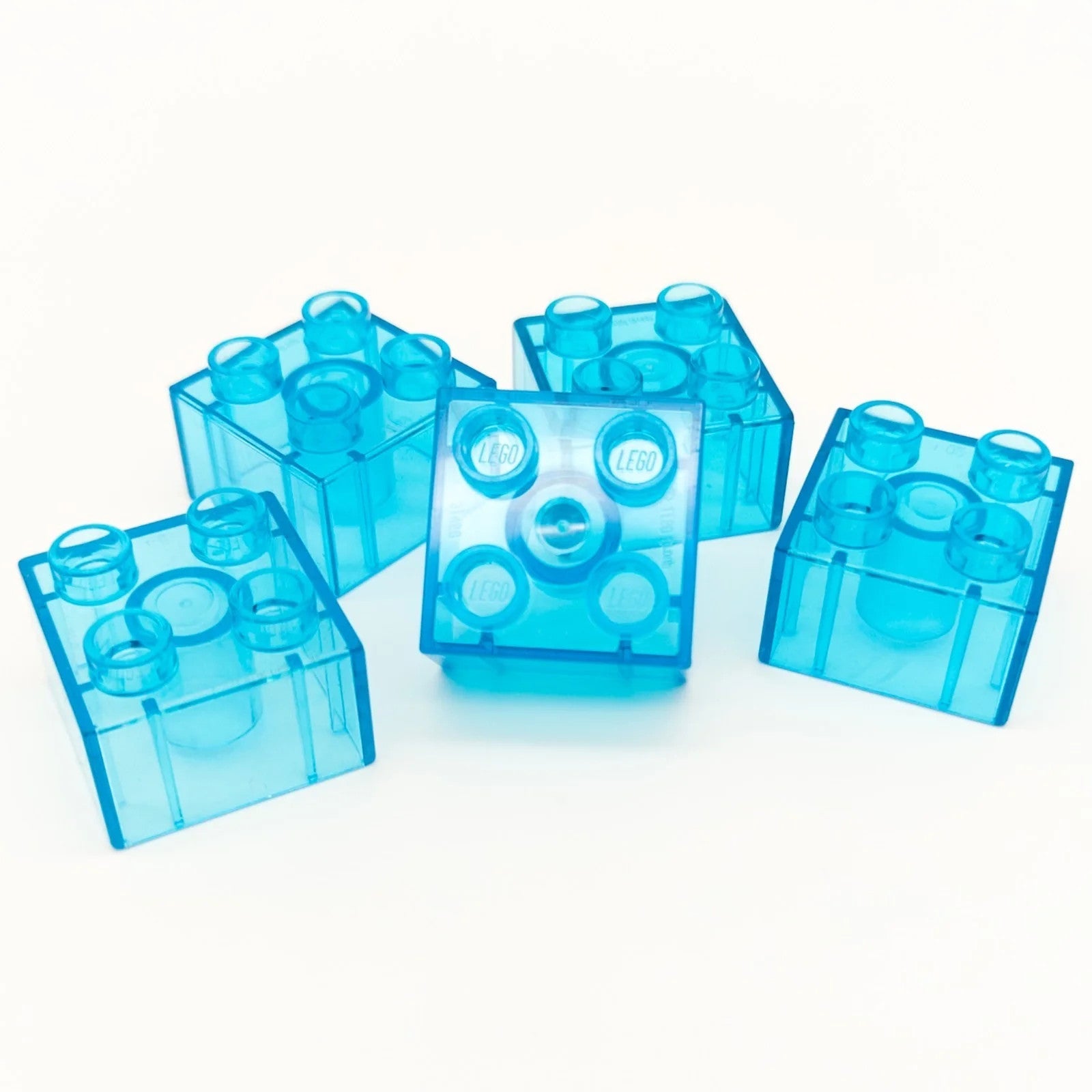 5x LEGO DUPLO Baustein 2x2 transparent medium hell blau 3437 Glasstein gereinigt - nerdyvana.com