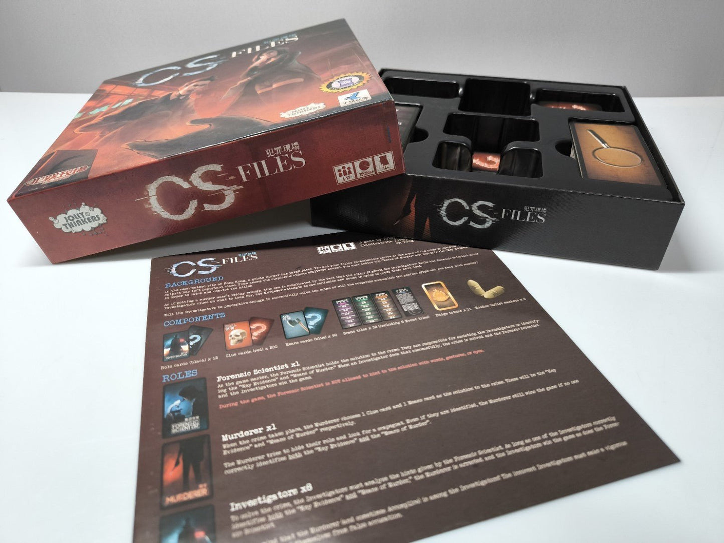 CS Files Brettspiel Deduktion Mordfall Boardgame Jolly Thinkers OVP komplett EN - nerdyvana.com