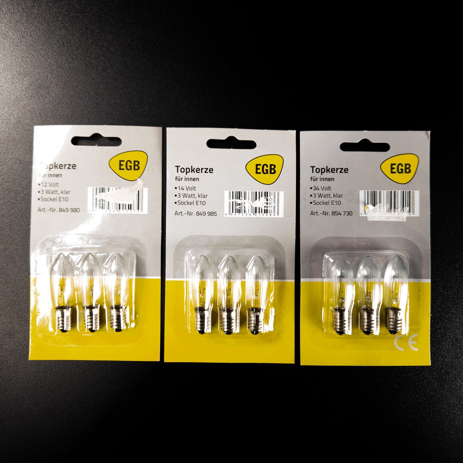 EGB Topkerze Ersatzlampen 3 W E10 klar 3er - Set 8V 12V 14V 34V Lichterkette OVP - nerdyvana.com
