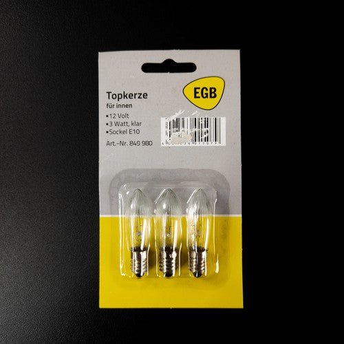 EGB Topkerze Ersatzlampen 3 W E10 klar 3er - Set 8V 12V 14V 34V Lichterkette OVP - nerdyvana.com