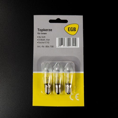 EGB Topkerze Ersatzlampen 3 W E10 klar 3er - Set 8V 12V 14V 34V Lichterkette OVP - nerdyvana.com