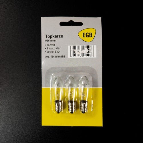 EGB Topkerze Ersatzlampen 3 W E10 klar 3er - Set 8V 12V 14V 34V Lichterkette OVP - nerdyvana.com