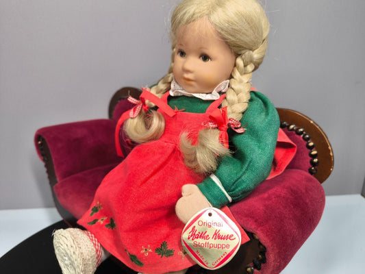 Käthe Kruse Stoffpuppe 37 cm 1980er Zöpfe Rot-Grün Kleid Sammler Vintage TOP - nerdyvana.com