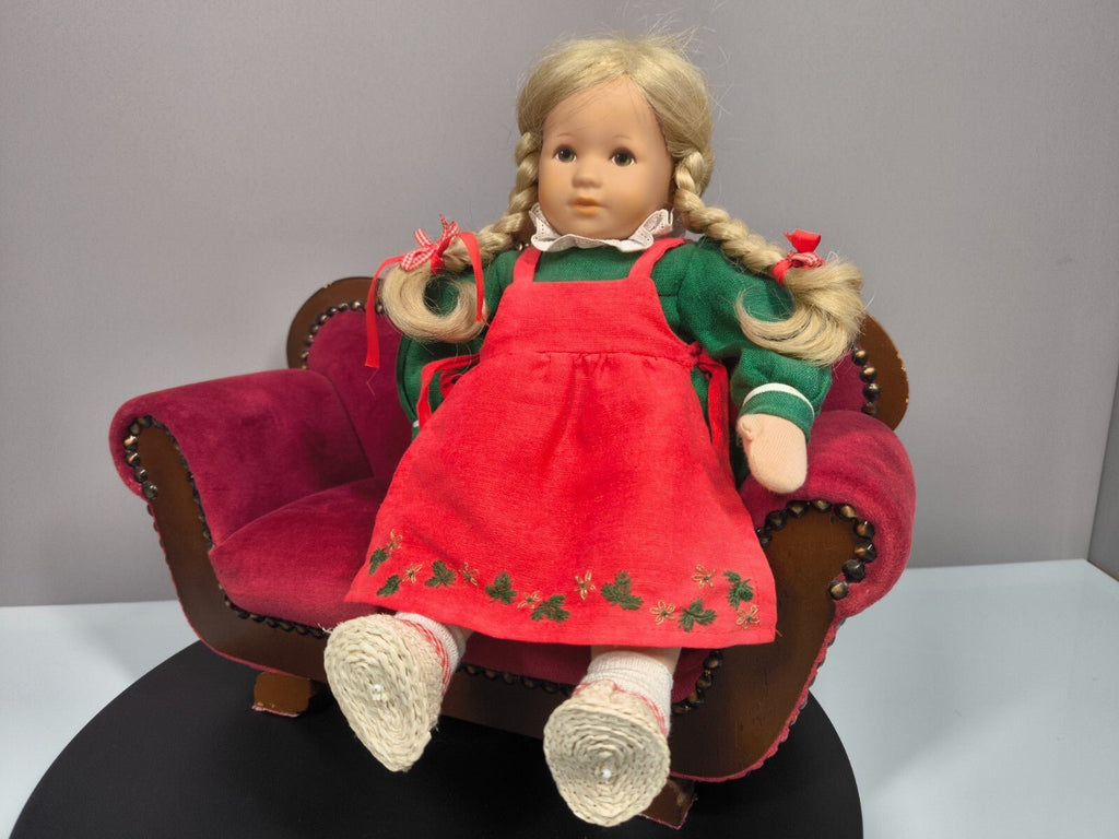 Käthe Kruse Stoffpuppe 37 cm 1980er Zöpfe Rot - Grün Kleid Sammler Vintage TOP - nerdyvana.com
