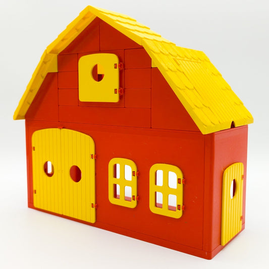LEGO DUPLO Bauernhof Scheune Stall Gebäude mit Dach Heuboden rot gelb 1985 2655 - nerdyvana.com