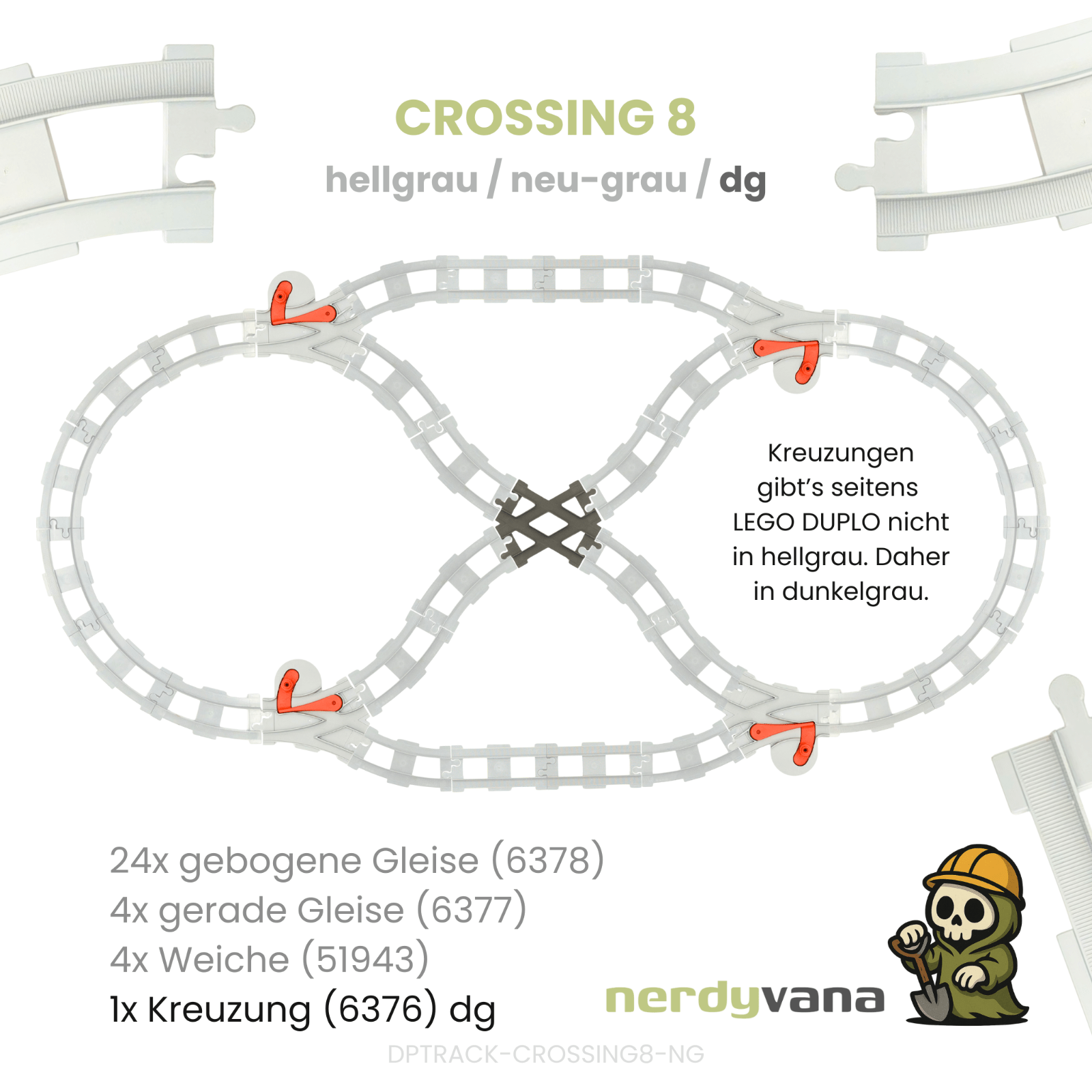 LEGO DUPLO Eisenbahn Crossing 8 28x Schienen 4x Weiche 1x Kreuzung hellgrau - nerdyvana.com