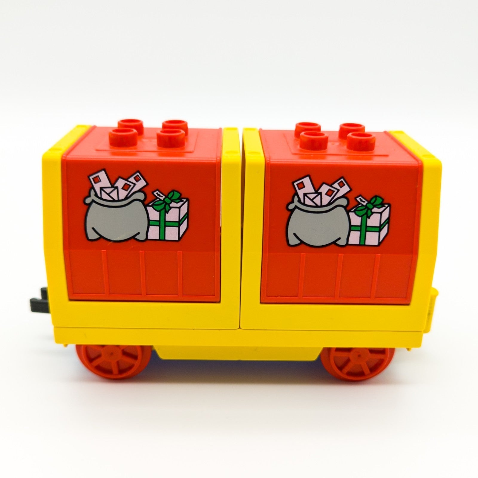 LEGO DUPLO Eisenbahn Güterwagen Cargo Waggon gelb rot Post Sack Geschenk-Motiv Zweitbild