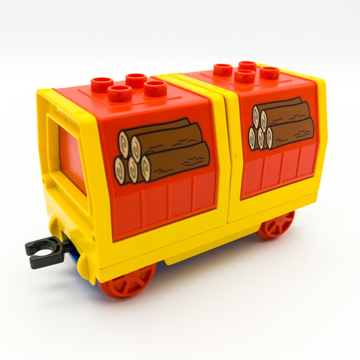 LEGO DUPLO Eisenbahn Holz-Güterwagen Cargo Waggon Holzstapel-Motiv gelb rot - nerdyvana.com