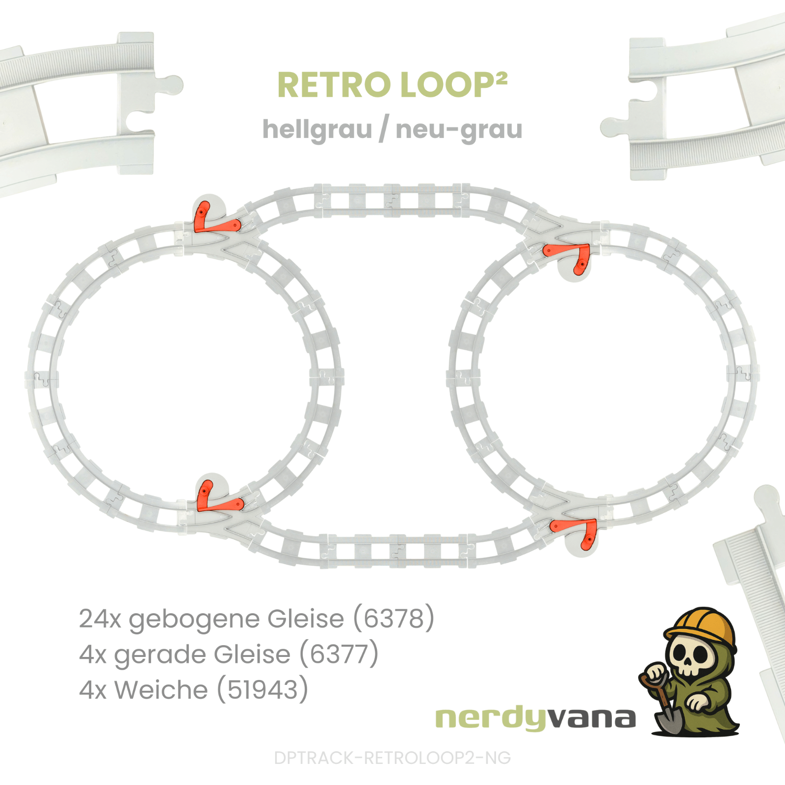 LEGO DUPLO Eisenbahn Retro Loop² 28x Schienen + 4 Weichen Strecke hellgrau - nerdyvana.com