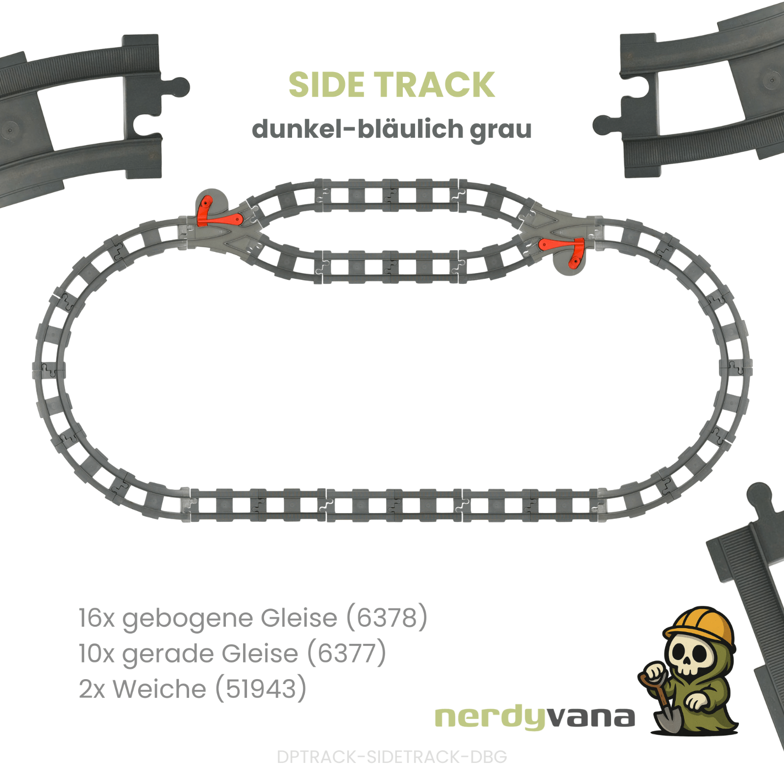LEGO DUPLO Eisenbahn Side Track 26x Schienen + 2 Weichen Oval Strecke blaugrau - nerdyvana.com Hauptbild