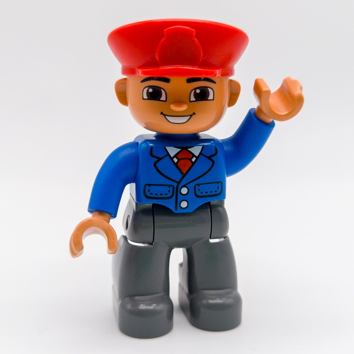 LEGO DUPLO Lokführer Figur rote Mütze blaue Uniform grau Eisenbahn 47394pb165 - nerdyvana.com