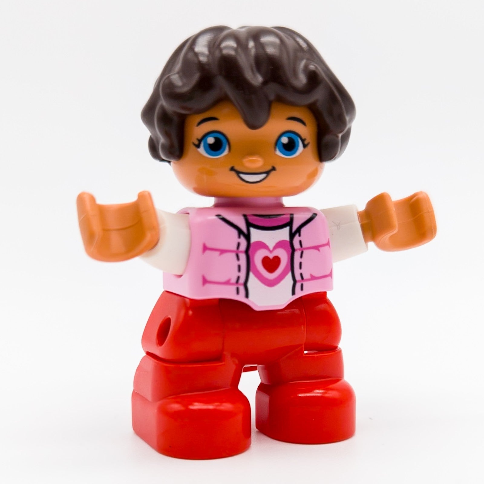 LEGO DUPLO Mädchen Kind Figur braune Haare Herz Shirt rosa rot 47205pb057 - nerdyvana.com