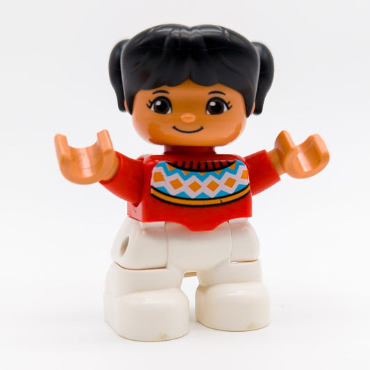 LEGO DUPLO Mädchen Kind Figur Pullover Muster rot weiß schwarze Haare 47205pb052 - nerdyvana.com