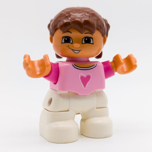 LEGO DUPLO Mädchen Kind Figur rosa Herz weiß braune Haare 47205pb008 - nerdyvana.com
