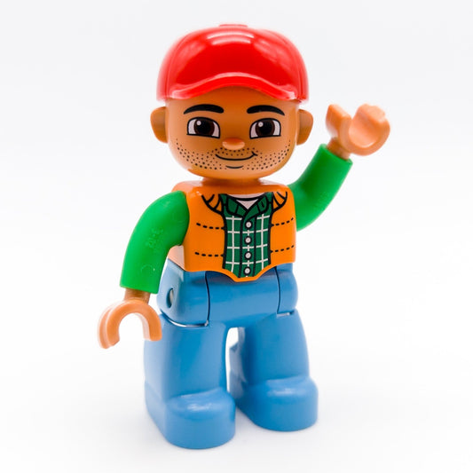 LEGO DUPLO Papa Mann Figur Farmer Bauer rote Kappe orange Weste 47394pb166 - nerdyvana.com