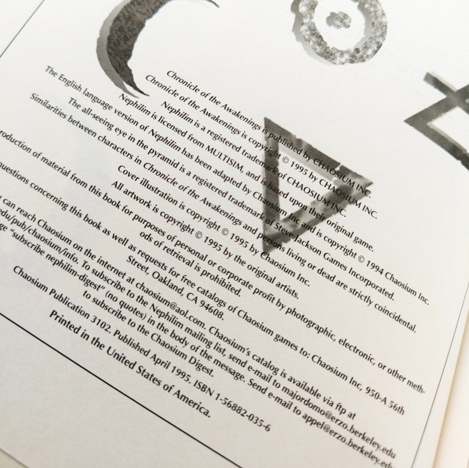 Nephilim Chronicle of the Awakenings Chaosium Inc 1995 Rollenspiel Erweiterung - nerdyvana.com