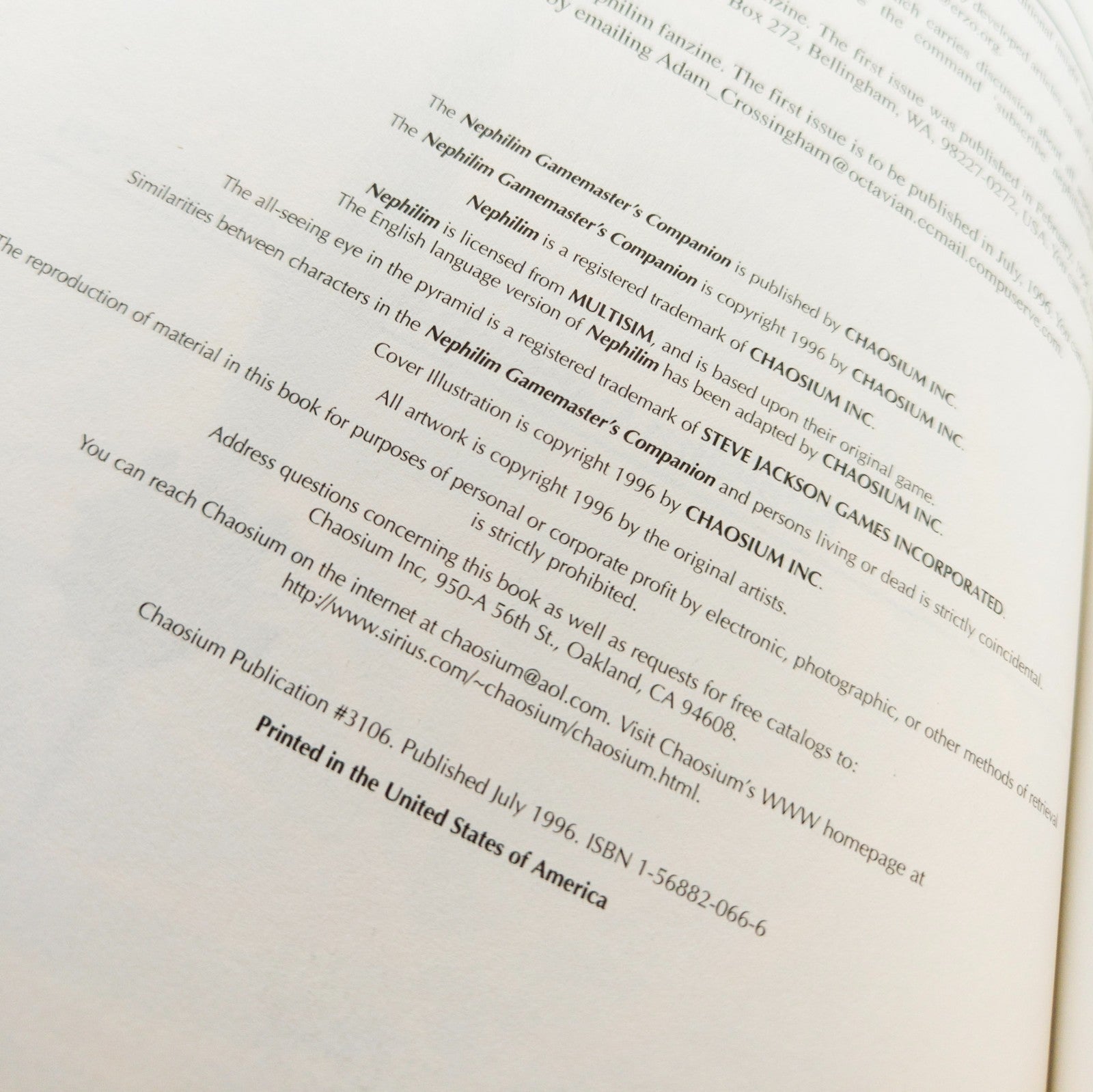 Nephilim Gamemaster’s Companion Chaosium Inc 1996 Rollenspiel Erweiterung - nerdyvana.com