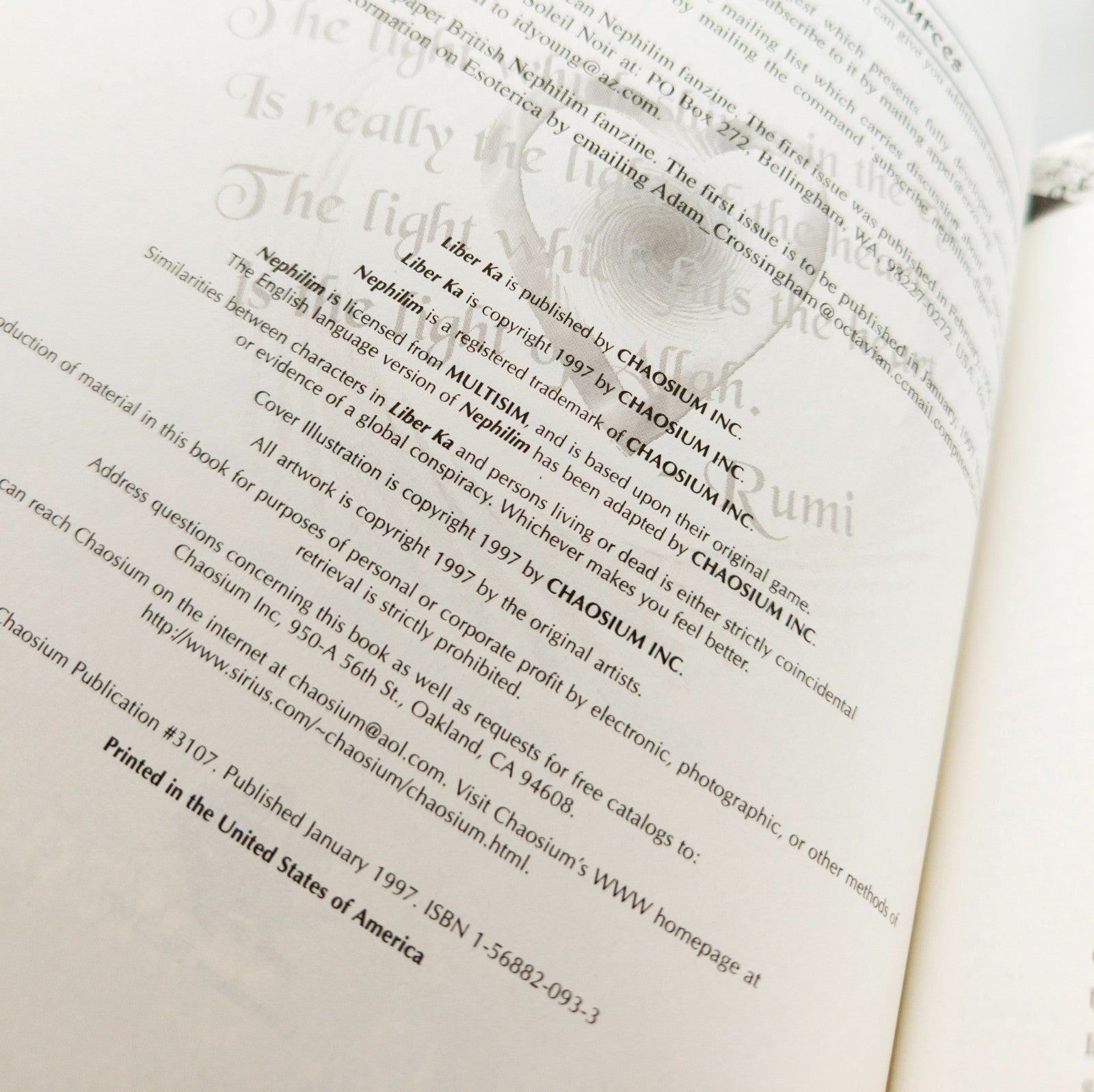 Nephilim Liber Ka Chaosium Inc 1997 Rollenspiel Erweiterung - nerdyvana.com