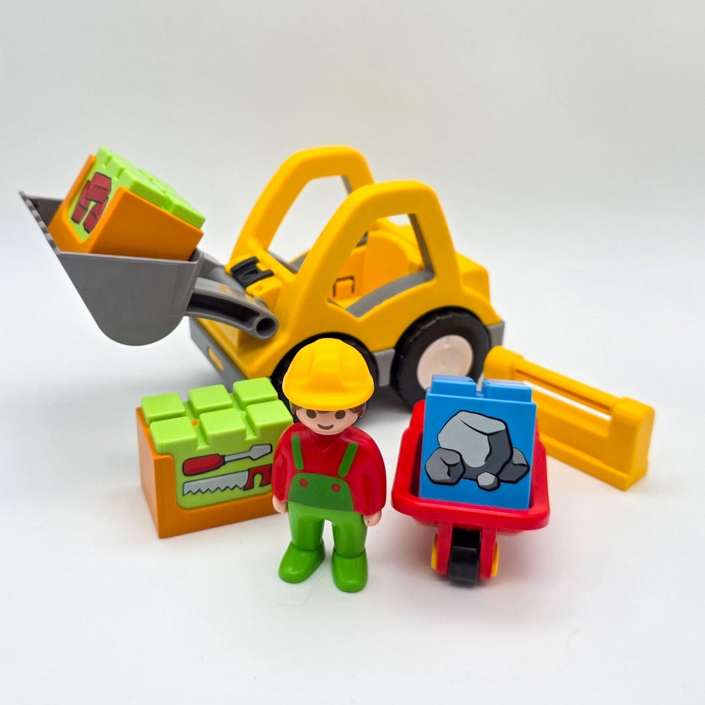 PLAYMOBIL 1.2.3 Junior Baustelle Bagger Bauarbeiter Schubkarre Werkzeugbox - nerdyvana.com