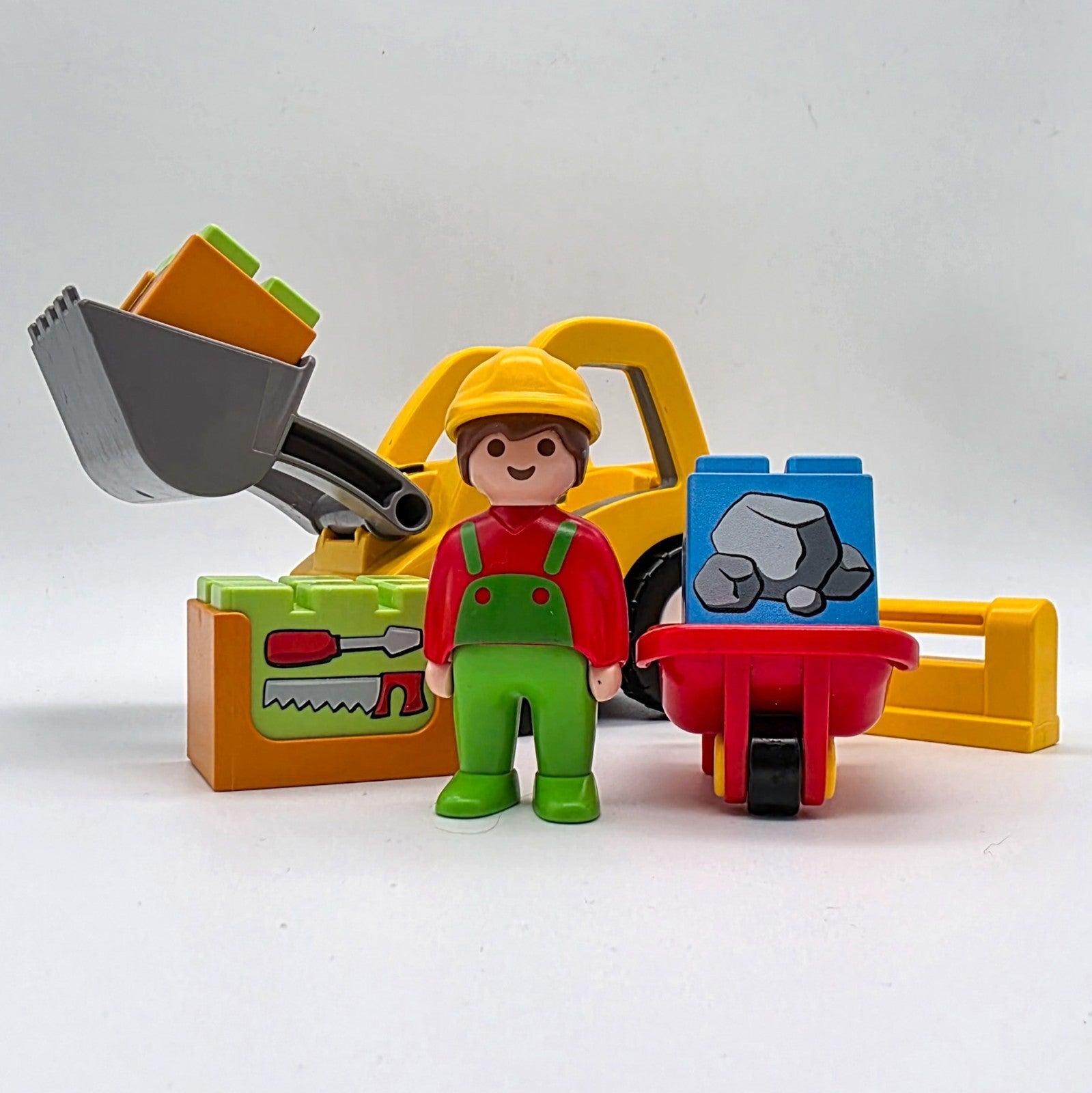 PLAYMOBIL 1.2.3 Junior Baustelle Bagger Bauarbeiter Schubkarre Werkzeugbox - nerdyvana.com