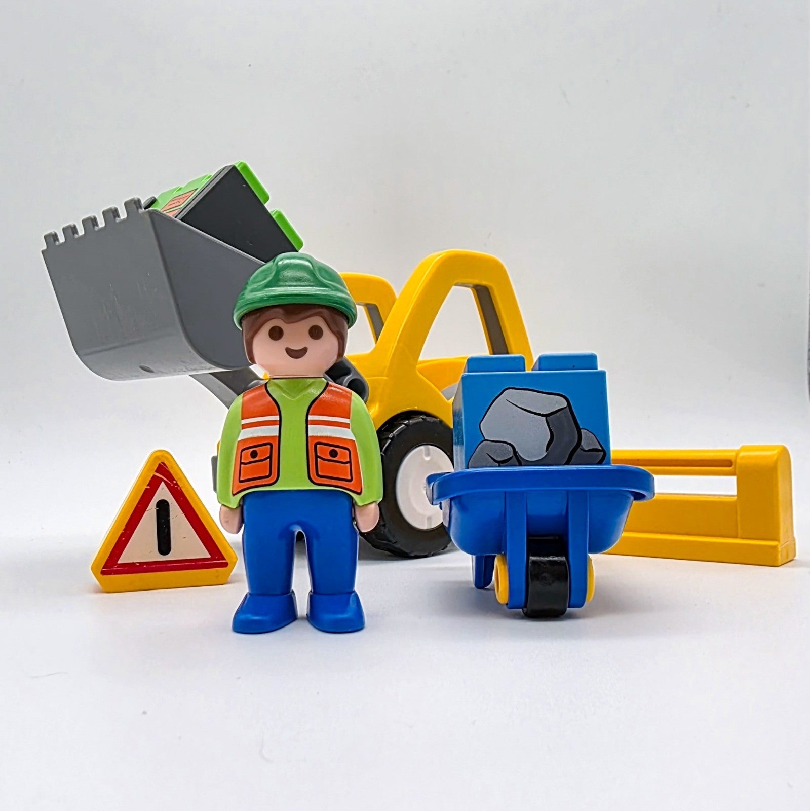 PLAYMOBIL 1.2.3 Junior Baustelle mit Bagger Bauarbeiter Schubkarre Warnschild - nerdyvana.com