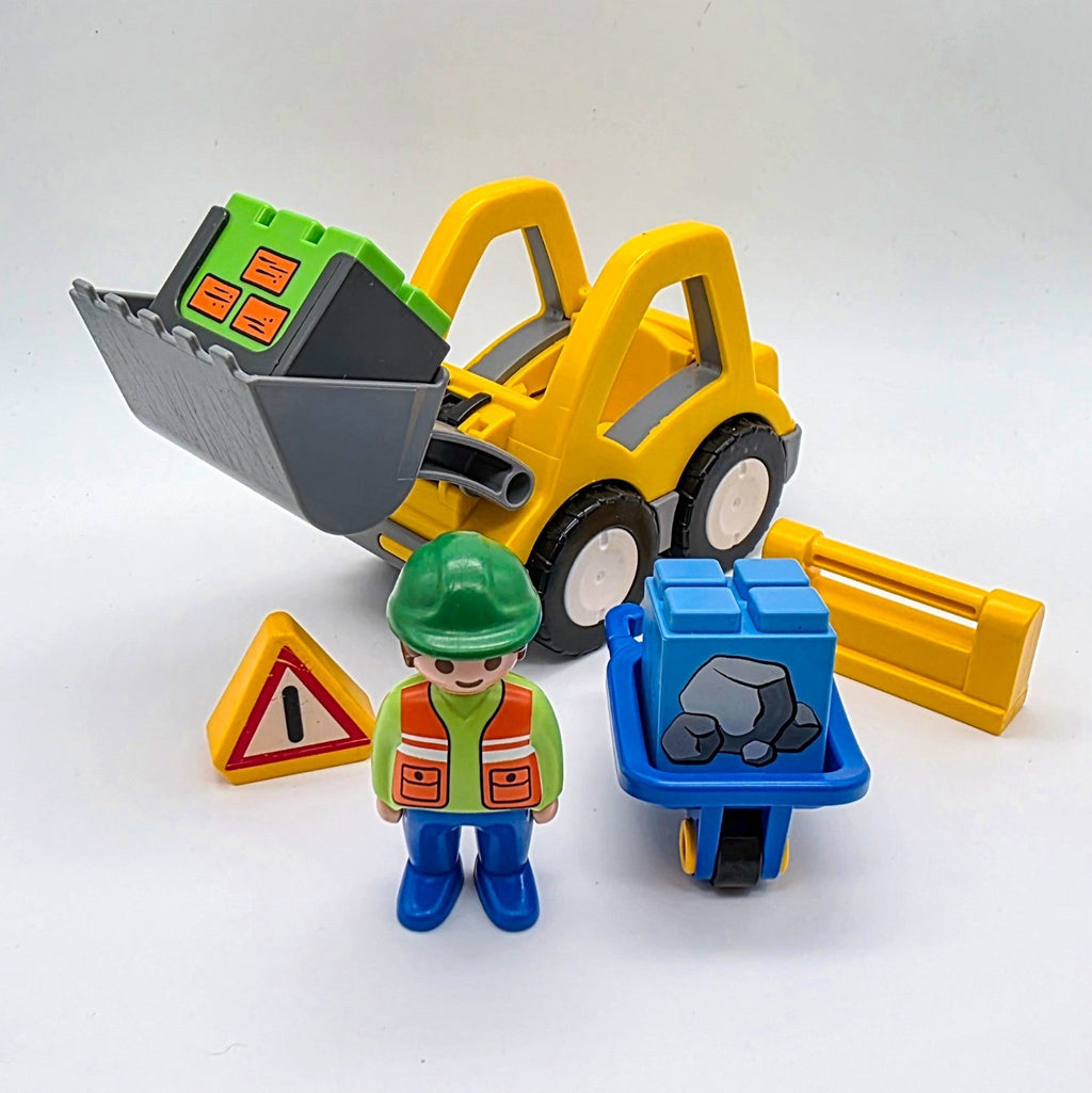 PLAYMOBIL 1.2.3 Junior Baustelle mit Bagger Bauarbeiter Schubkarre Warnschild - nerdyvana.com