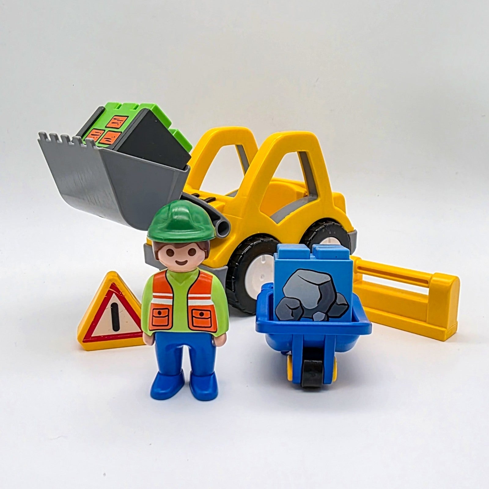 PLAYMOBIL 1.2.3 Junior Baustelle mit Bagger Bauarbeiter Schubkarre Warnschild - nerdyvana.com