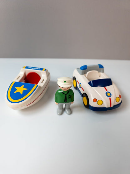 PLAYMOBIL 1.2.3 Junior Polizei-Set Figur + Polizeiauto & Boot nerdycustom - nerdyvana.com
