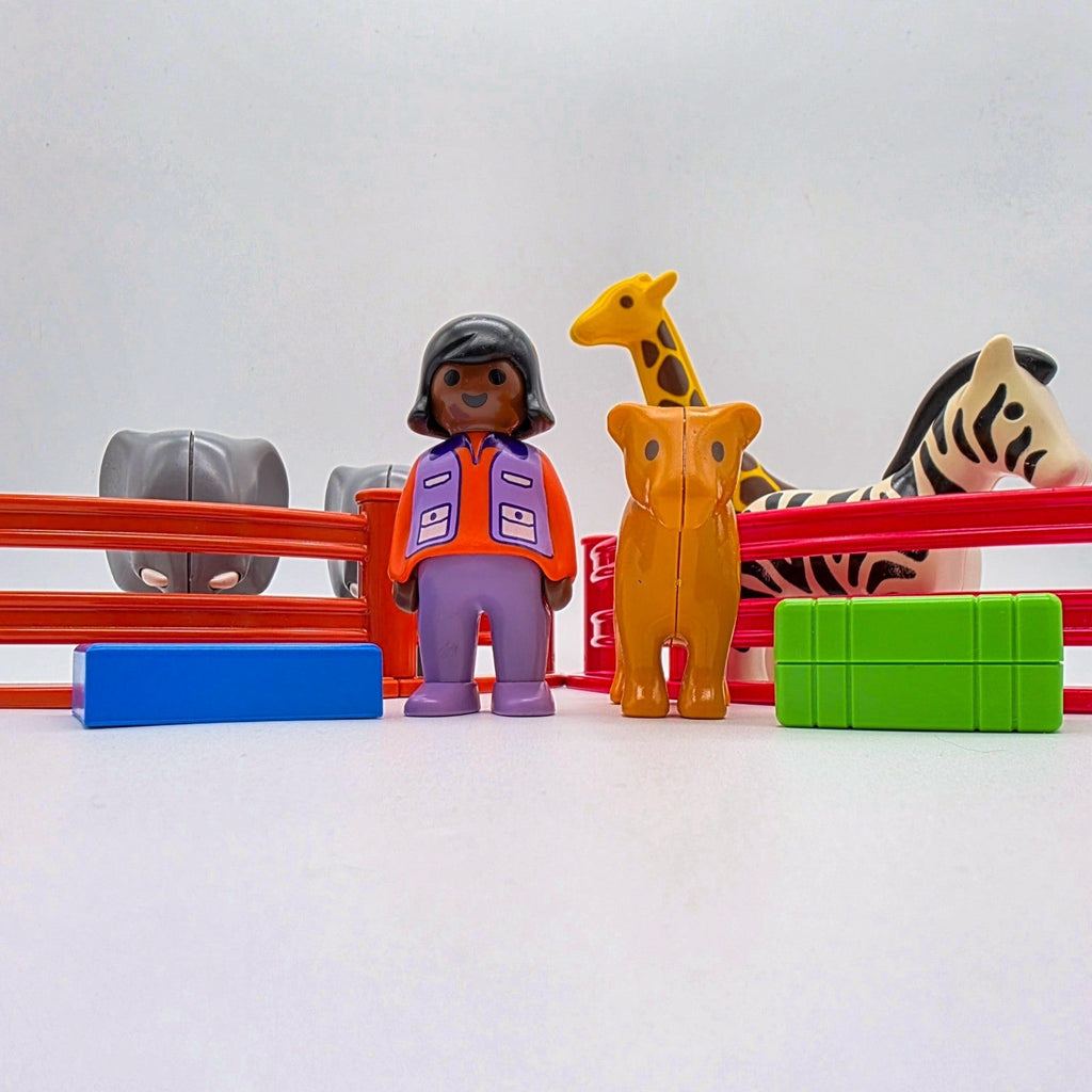 PLAYMOBIL 1.2.3 Junior Zoo Tierpark Tierwärterin Elefant Giraffe Zebra Löwe Zaun - nerdyvana.com