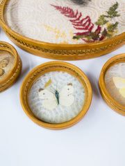 Vintage Tablett Set Bambus Glas Untersetzer mit Schmetterlingen 7-teilig Retro - nerdyvana.com