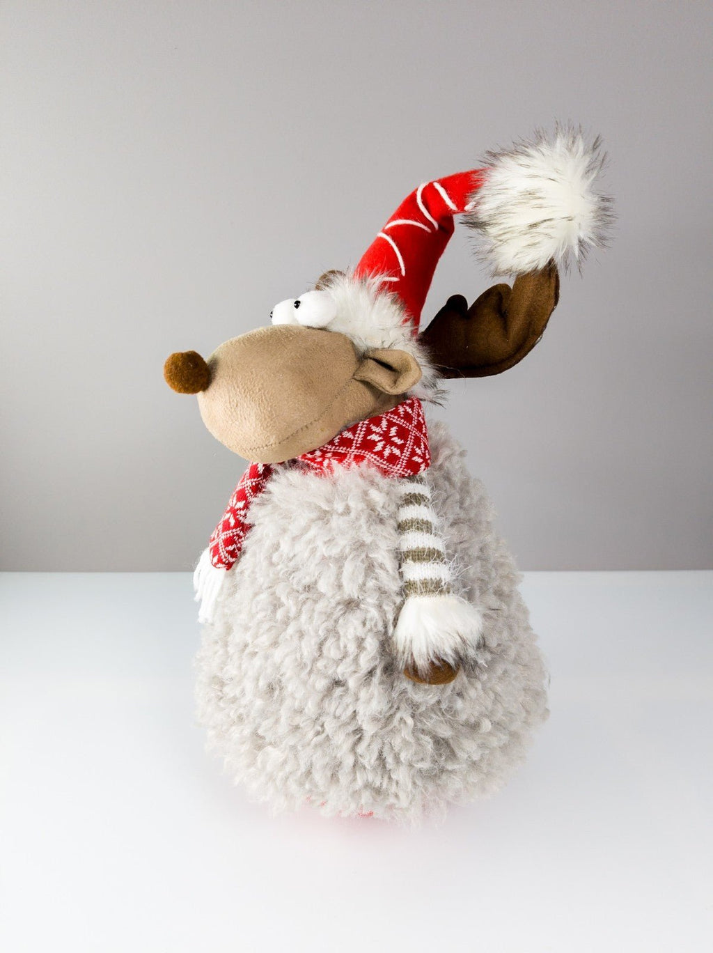 Weihnachts-Elch Figur Tier Stehaufmännchen Zipfelmütze & Schal ca. 40 cm Deko - nerdyvana.com