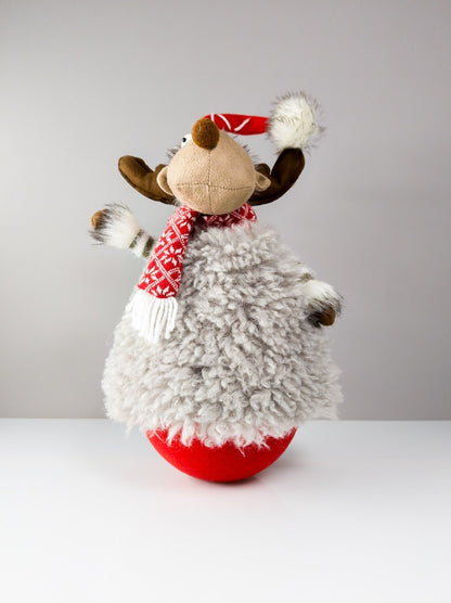 Weihnachts-Elch Figur Tier Stehaufmännchen Zipfelmütze & Schal ca. 40 cm Deko - nerdyvana.com