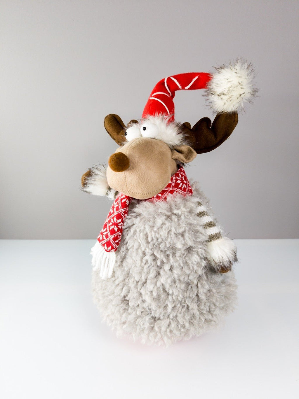 Weihnachts - Elch Figur Tier Stehaufmännchen Zipfelmütze & Schal ca. 40 cm Deko - nerdyvana.com